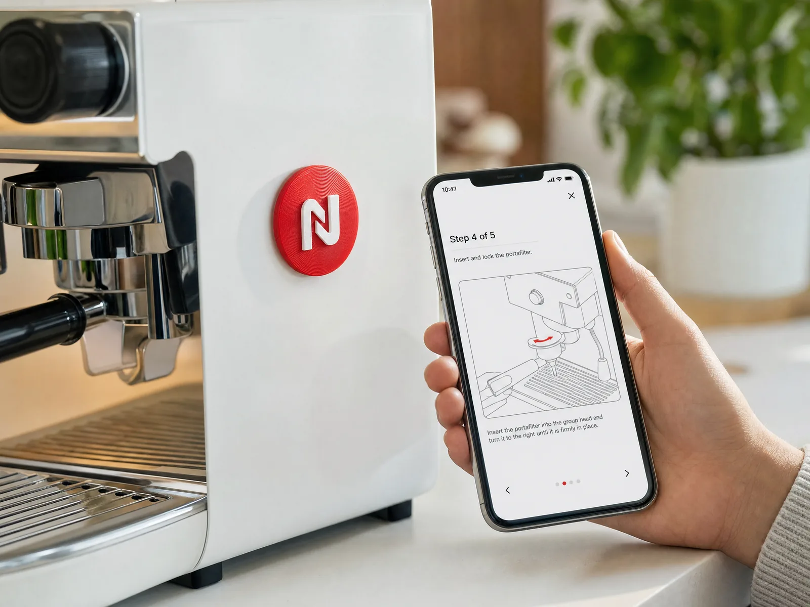 Tapping a Tapora NFC badge on a machine to open the instructions