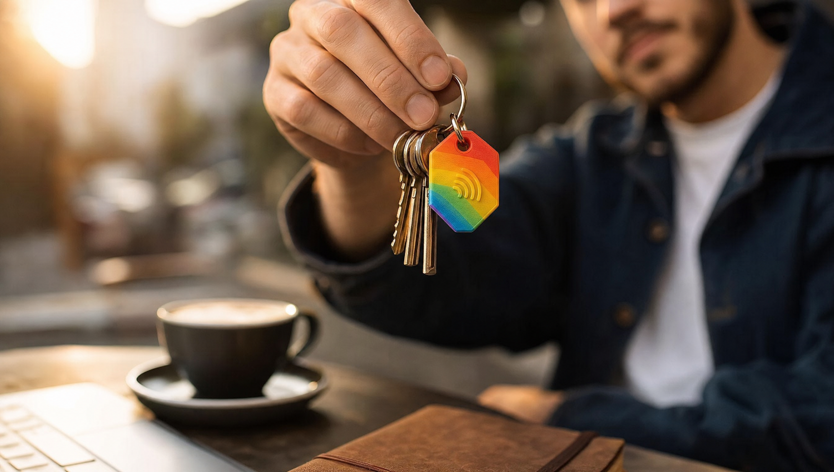Creative professional holding keys with NFC keychain